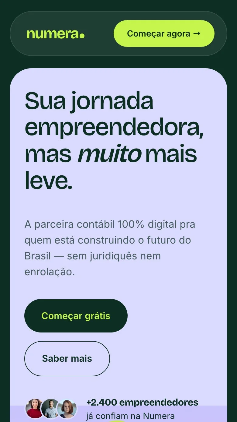 Prévia do site Numera